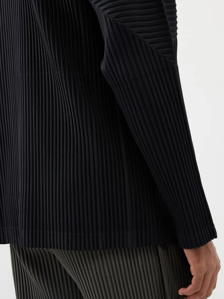 Men's Pleated High-Neck Zip-Up Jacket Basics Two-way Zip Fastening Coat