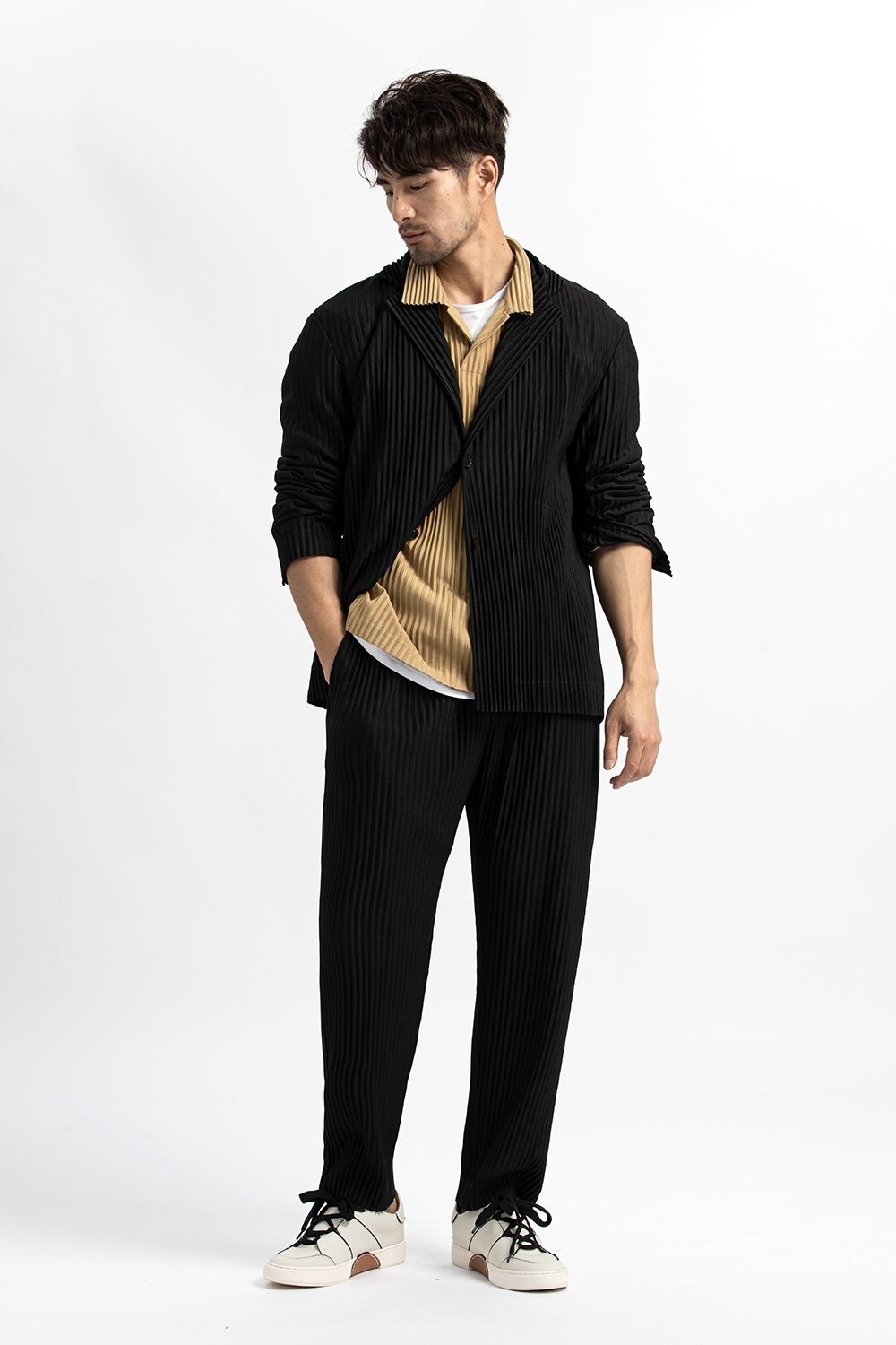 Men's Pleated Casual Basics Blazer Stretch Fabric Coat