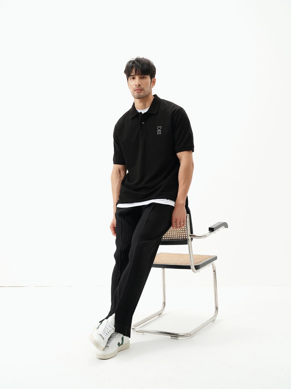 Men's Pleated Slit Pants Casual Drape Trouser Elastic Waist