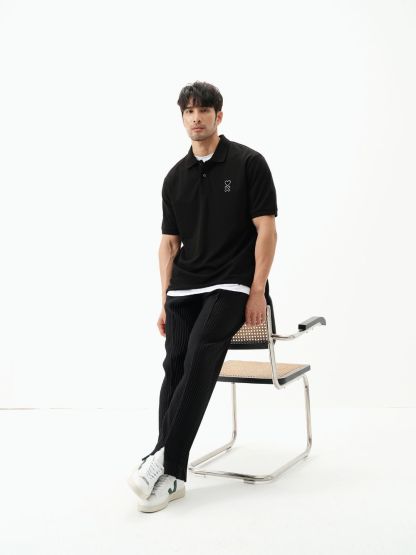 Men's Pleated Slit Pants Casual Drape Trouser Elastic Waist