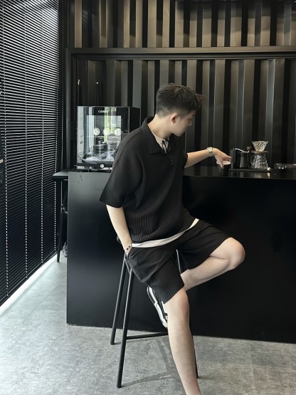 Men's Pleated Casual Polo Shirt Summer Versatile Classic Style