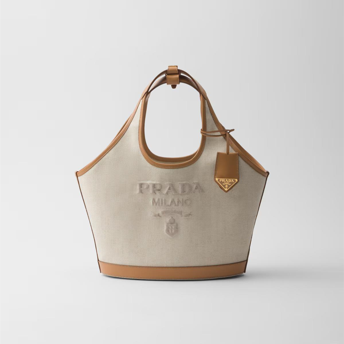 【PRADA】リネンブレンドxレザー ミディアム トートバッグ