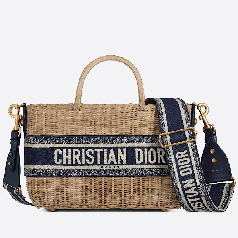 【DIOR】ディオール オブリーク WICKER BASKET かごバッグ