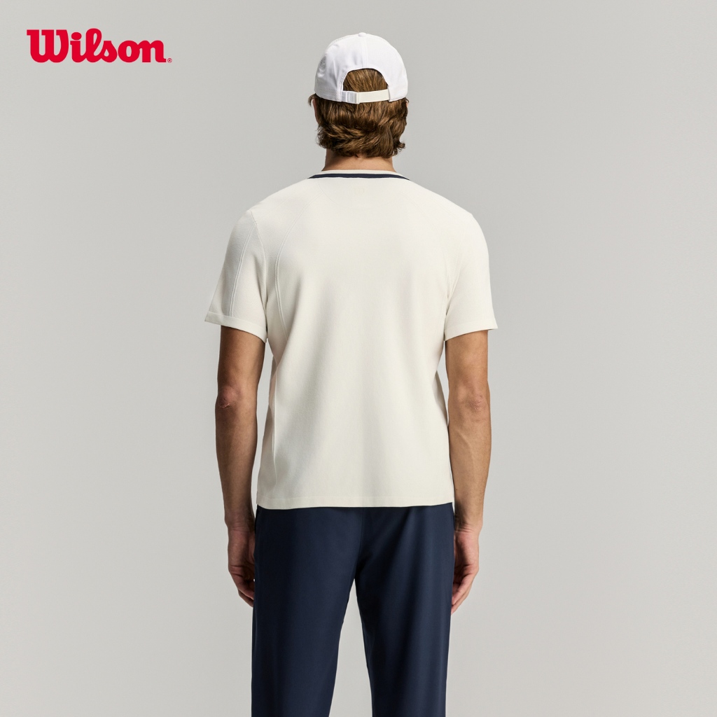 Wilson Men Center Flyknit Tee V2 Tennis Training Stretchable T-Shirt Port Royale/Sandrift WN00096