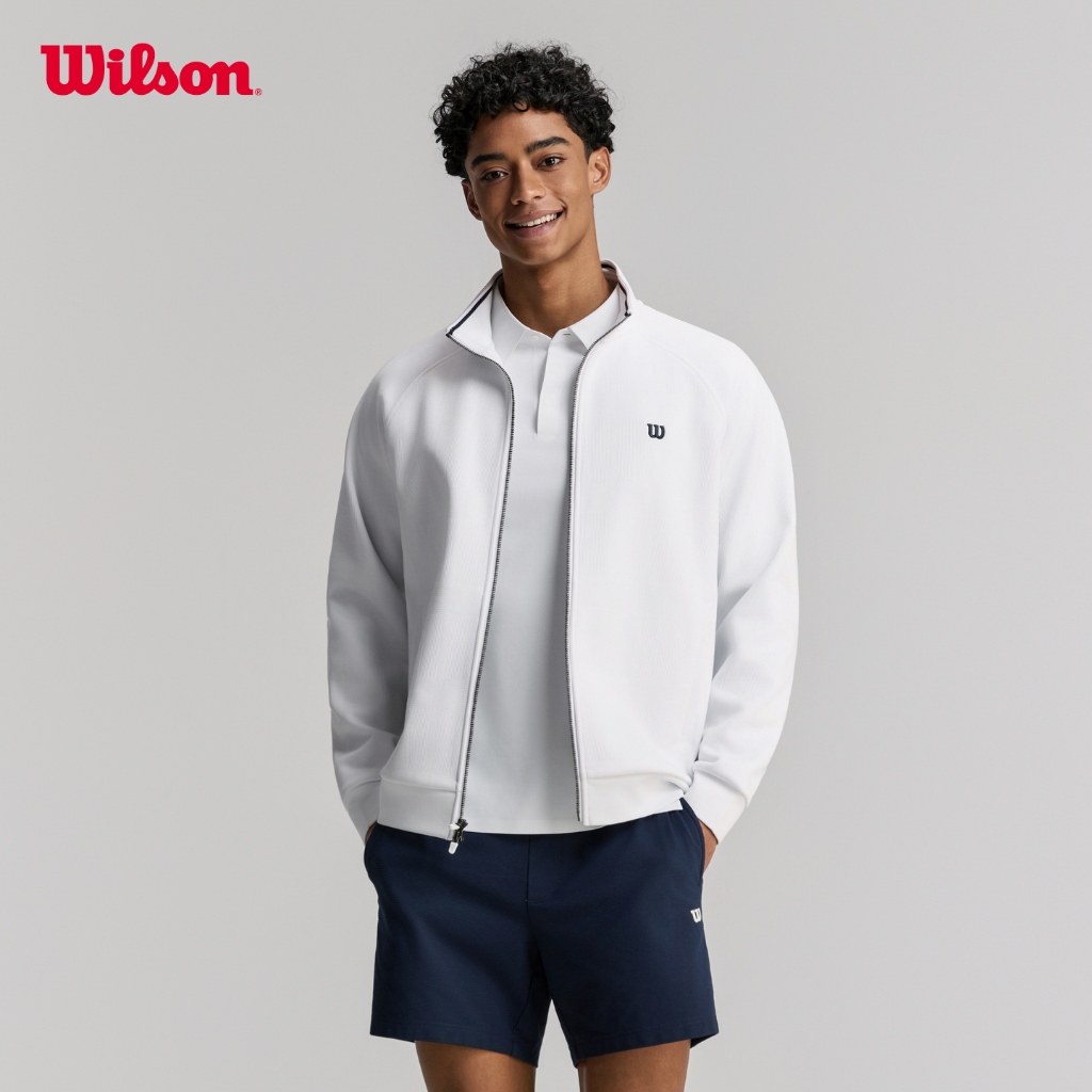 Wilson Men Courtstar Jacquard Tennis Jacket Brushed Inner Stand Collar Zip Windproof WN00114