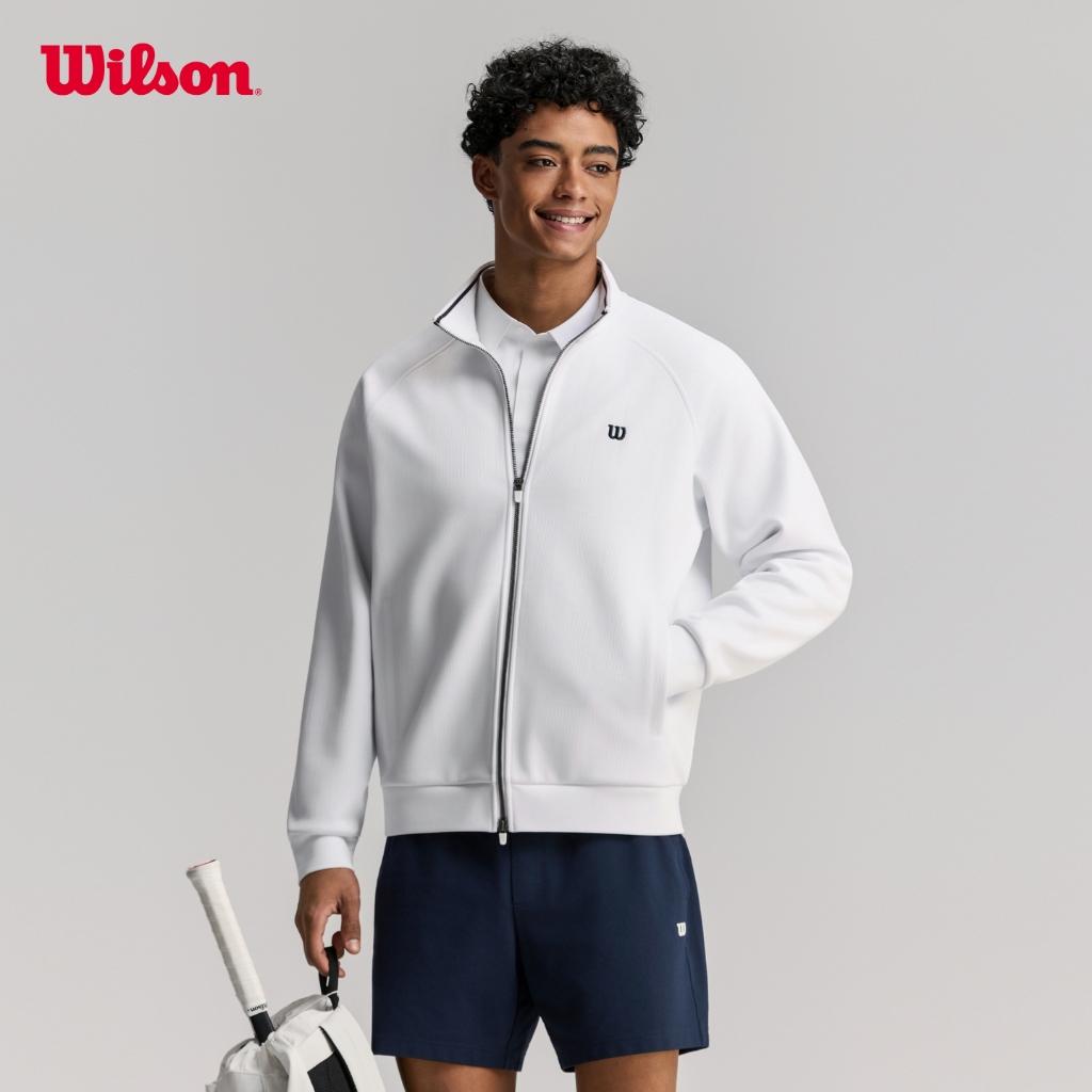 Wilson Men Courtstar Jacquard Tennis Jacket Brushed Inner Stand Collar Zip Windproof WN00114