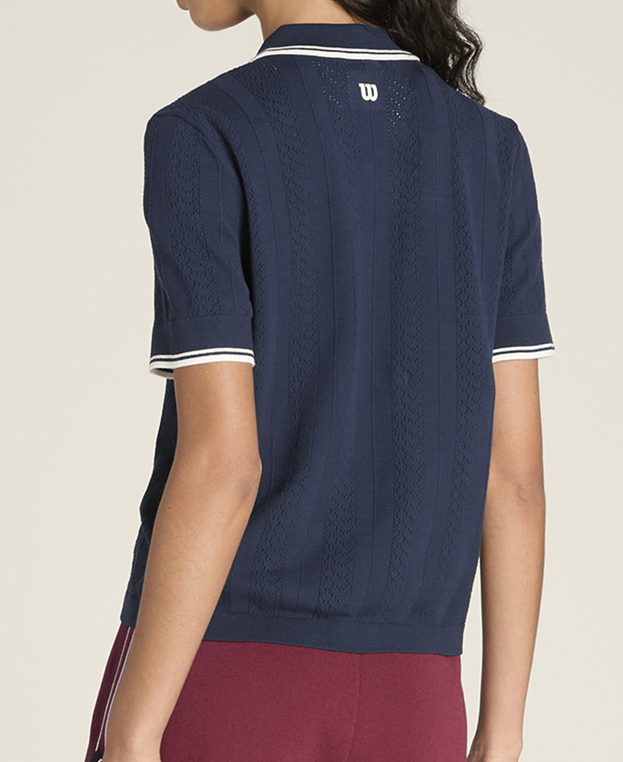 W ADDISON KNIT POLO POINTELLE CL NVY