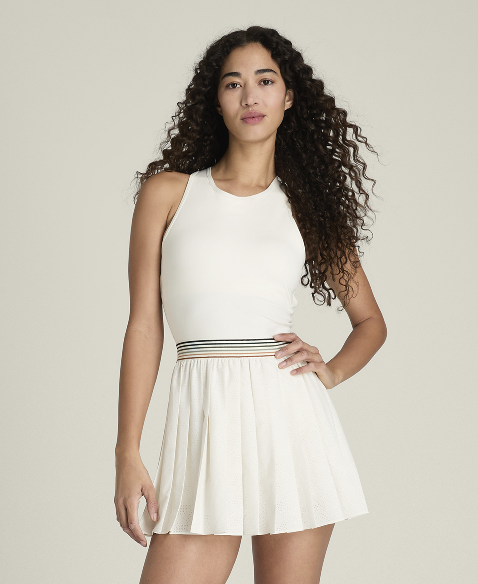 W LASER CUT PLEAT DRESS