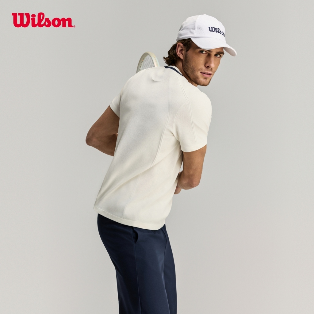 Wilson Men Center Flyknit Tee V2 Tennis Training Stretchable T-Shirt Port Royale/Sandrift WN00096