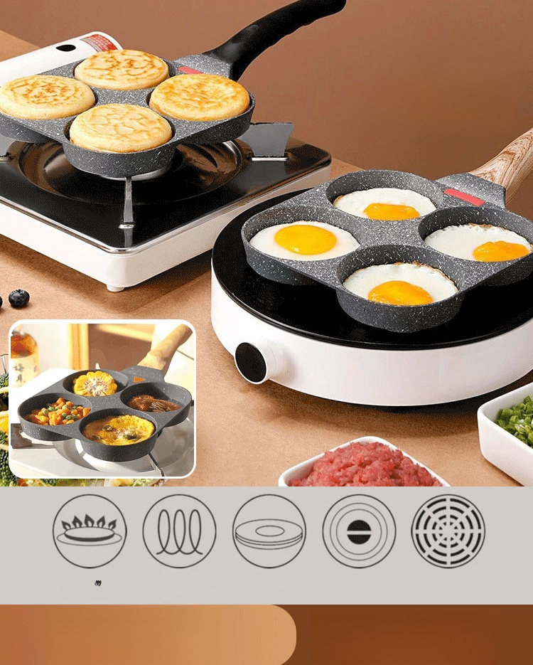 👉กระทะหิน Maifan สี่รู ✅ไม่ต้องคำนวณเวลาทอด ควบคุมอุณหภูมิอัจฉริยะ การนำความร้อนสม่ำเสมอ กระทะไม่ติด