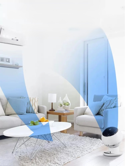 พบกับพัดลมหมุนเวียนสามมิติที่ให้คุณสัมผัสความเย็นสบายทั่วถึงทุกมุมห้อง ด้วยการส่งลมแบบ 360 องศา