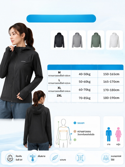 เสื้อคลุมกันแดดผ้าไอซ์ซิลค์แบบไฮเทคระบายอากาศ ลด 50%! สัมผัสเย็นทันที สัมผัสปุ๊บ เย็นปั๊บ ลดอุณหภูมิทันที!