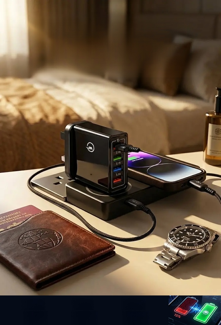 🛡️🔋 เตรียมพร้อมสำหรับการเดินทาง! 🔋🛡️ ⚡️🔌 ชาร์จได้ 4 เครื่องพร้อมกัน! 🔌⚡️ 🌍🚀 แบตหมดไม่ต้องกลัว! 🌟📱 💥🔥 เพิ่มพลังให้มือถือคุณ ตลอดทริป! 🔥💥