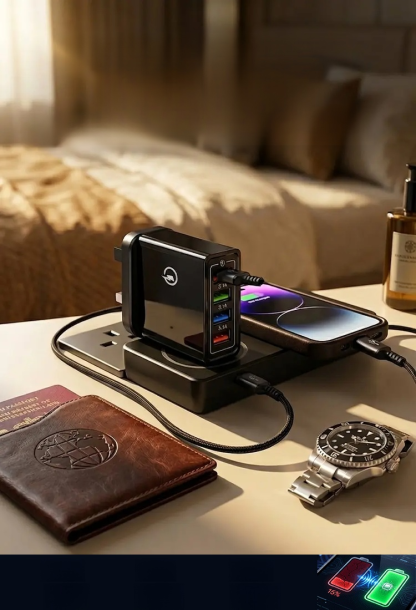🛡️🔋 เตรียมพร้อมสำหรับการเดินทาง! 🔋🛡️ ⚡️🔌 ชาร์จได้ 4 เครื่องพร้อมกัน! 🔌⚡️ 🌍🚀 แบตหมดไม่ต้องกลัว! 🌟📱 💥🔥 เพิ่มพลังให้มือถือคุณ ตลอดทริป! 🔥💥
