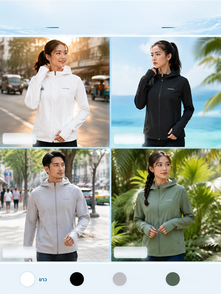 เสื้อคลุมกันแดดผ้าไอซ์ซิลค์แบบไฮเทคระบายอากาศ ลด 50%! สัมผัสเย็นทันที สัมผัสปุ๊บ เย็นปั๊บ ลดอุณหภูมิทันที!