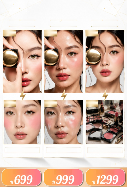 บลัชออนเปลี่ยนสีอเนกประสงค์ ตลับทอง🌸บลัชออนไฮยา 3 in 1 สูตรย้อมสีเปล่งประกาย!  สีเปลี่ยนตามค่า PH