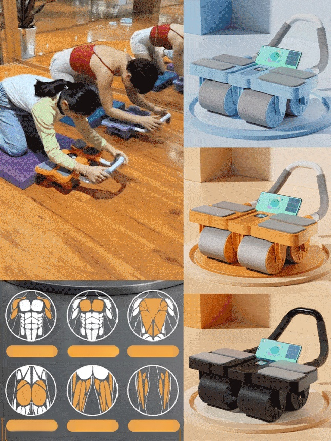 ลูกกลิ้งออกกำลังกายแบบ 4 ล้อ มาพร้อมสปริงดึงกลับอัตโนมัติ รับน้ำหนักได้เยอะ เล่นง่ายมาก 🚀