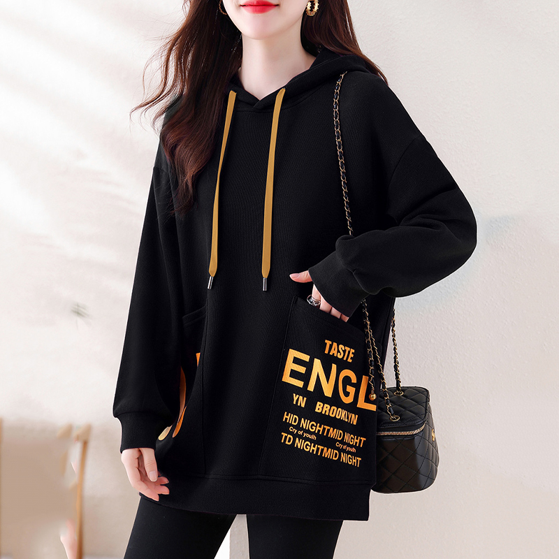 大口袋中長連帽衛衣