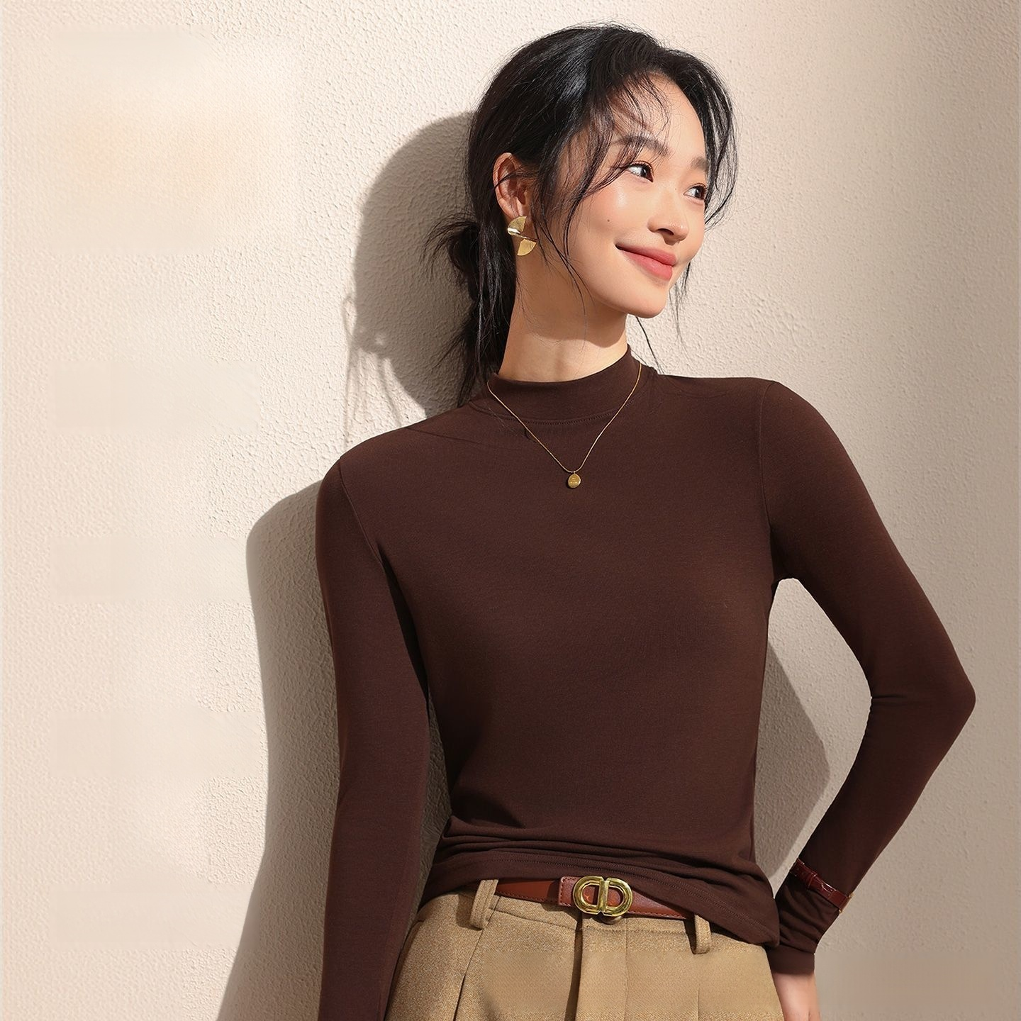 小立領莫代爾保暖打底衫