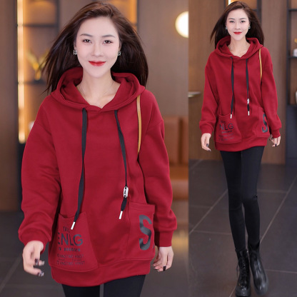 大口袋中長連帽衛衣