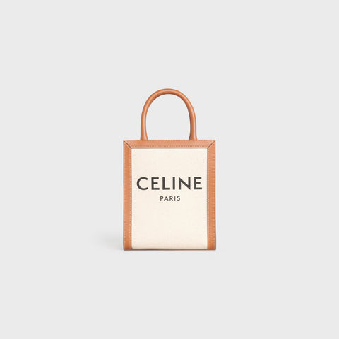 ミニ バーティカル CELINE カバ / プリントテキスタイル & カーフスキン ナチュラル / タン