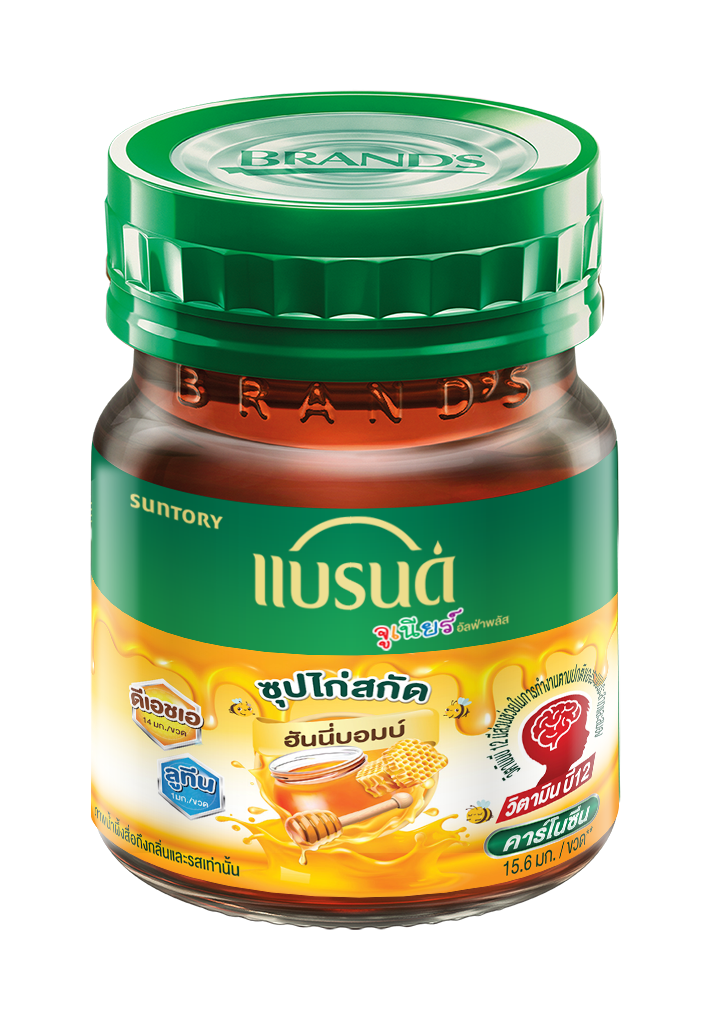 แบรนด์จูเนียร์ซุปไก่สกัด สำหรับเด็ก สูตร อัลฟ่าพลัส ฮันนี่บอมบ์ รสน้ำผึ้ง 42 มล. x 12 ขวด