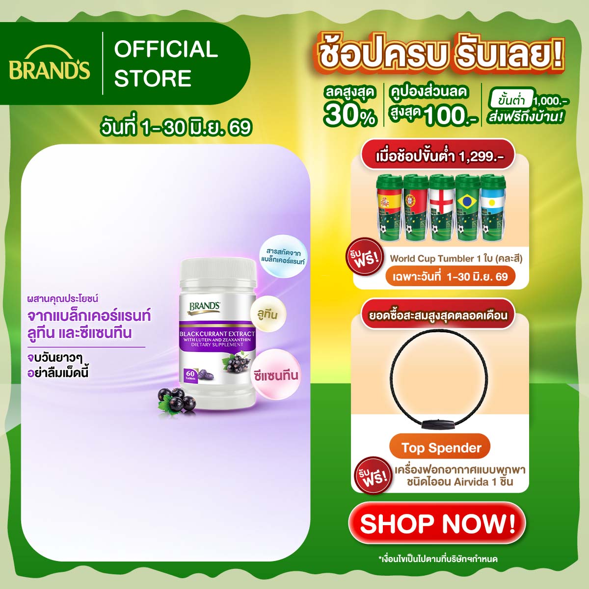 แบรนด์ สารสกัดจากแบล็กเคอร์แรนท์ ผสมลูทีนและซีแซนทีน 60 เม็ด