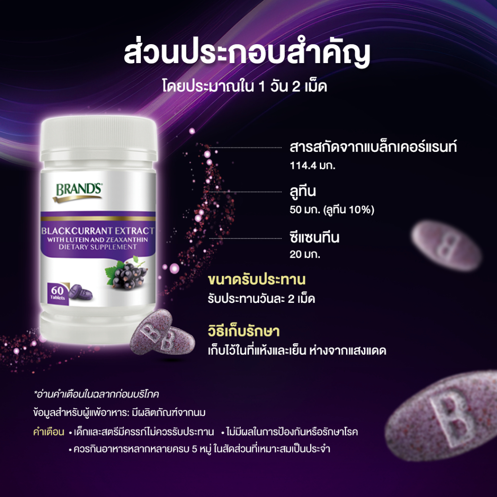 แบรนด์ สารสกัดจากแบล็กเคอร์แรนท์ ผสมลูทีนและซีแซนทีน 60 เม็ด