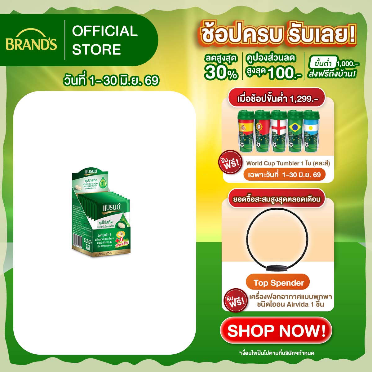 แบรนด์ซุปไก่สกัดชนิดเม็ด ผสมวิตามินบีคอมเพล็กซ์ และธาตุเหล็ก (บรรจุ 2 เม็ด x 12 ซอง)