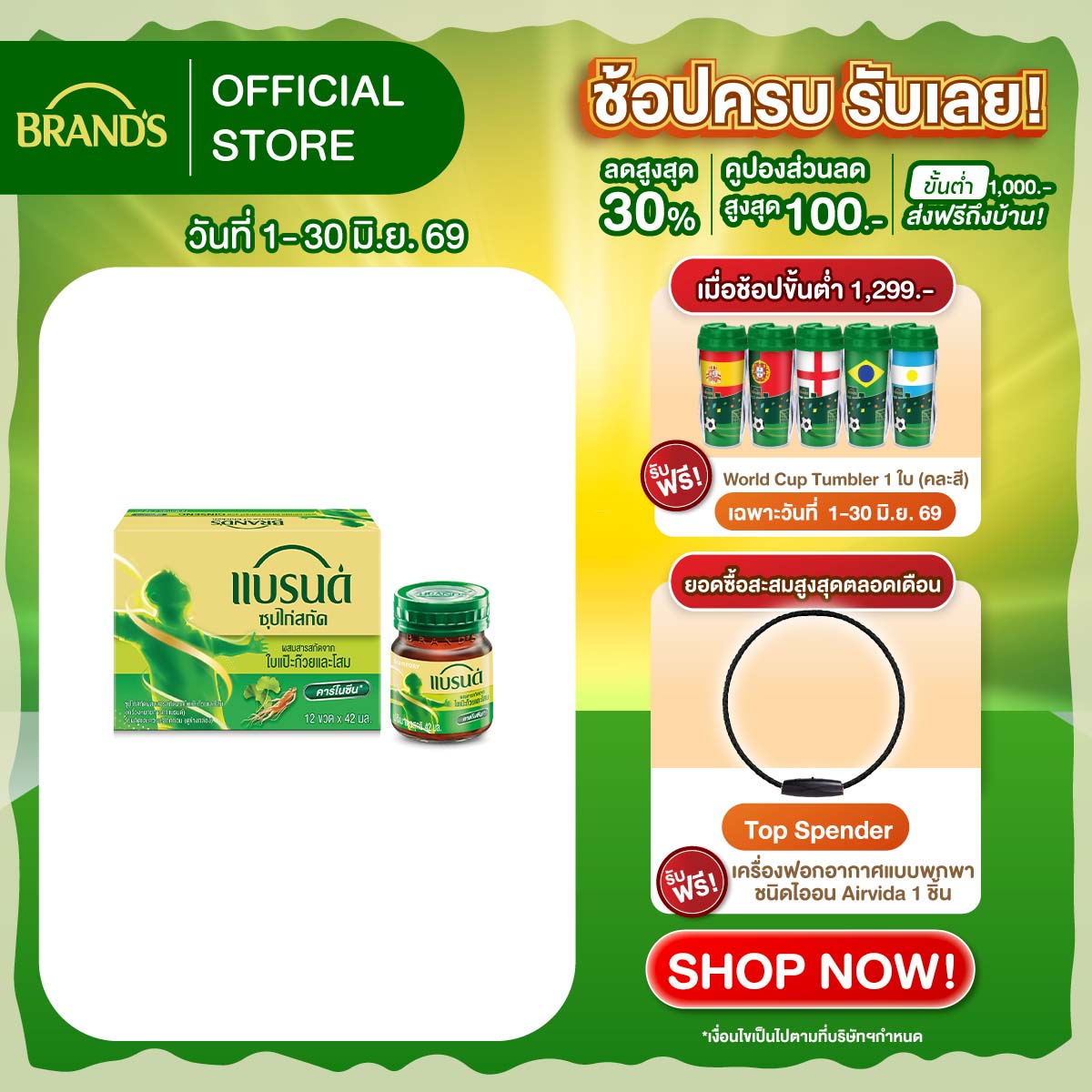 แบรนด์ซุปไก่สกัด ผสมสารสกัดจากใบแปะก๊วยและโสม 42 มล. x 12 ขวด