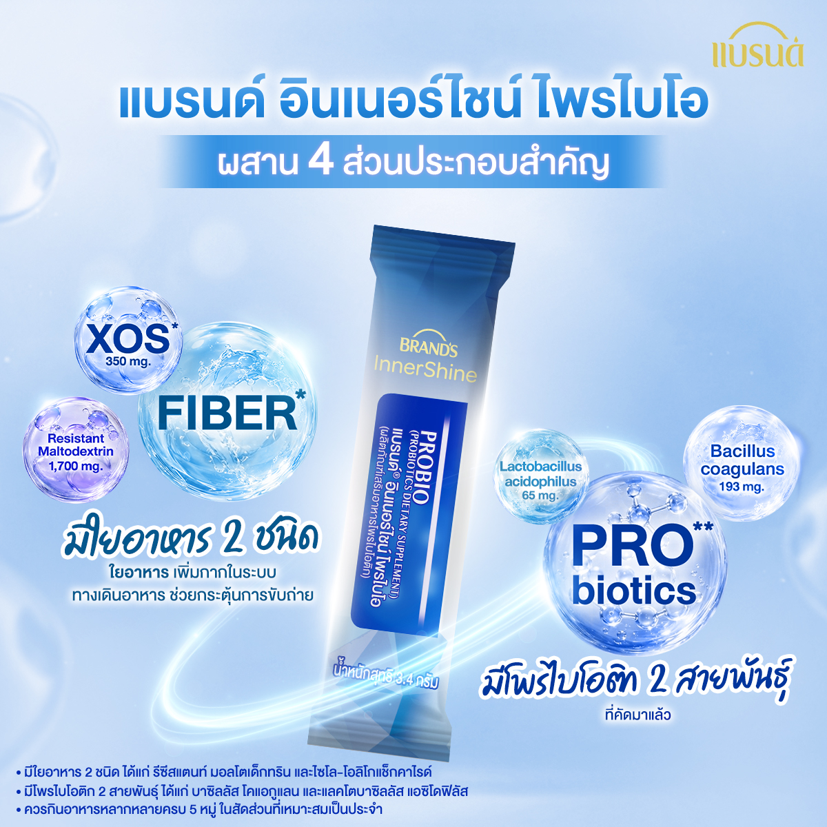 [แพ็กx2] แบรนด์อินเนอร์ไชน์ โพรไบโอ 30 ซอง x2 (รวม 60 ซอง) โพรไบโอติก