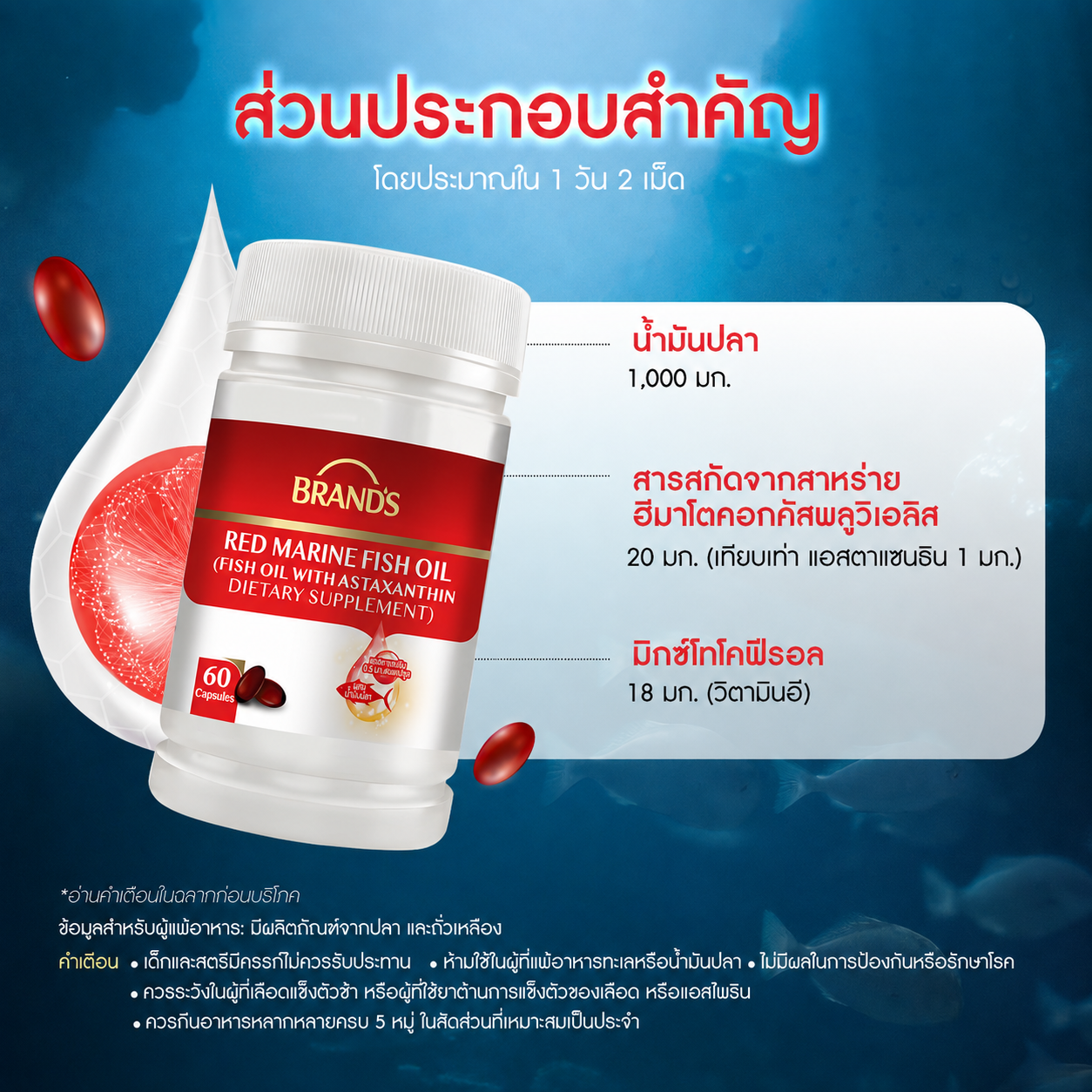 แบรนด์ เรดมารีนฟิชออยล์ 20 แคปซูล น้ำมันปลา