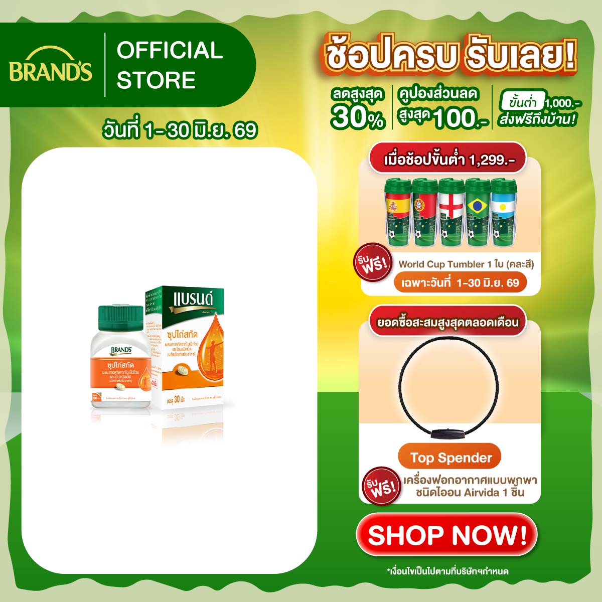 แบรนด์ซุปไก่สกัดชนิดเม็ด ผสมสารสกัดจากใบแปะก๊วย และโสม 30 เม็ด