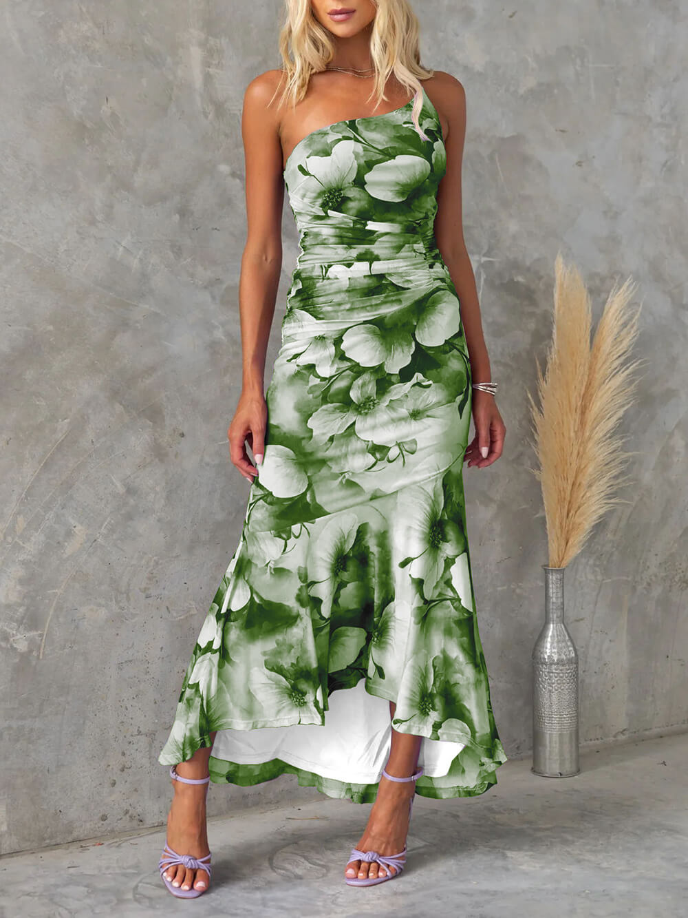 Beautiful Casual Off-Shoulder Floral Print Elastic Slim Irregular Maxi Dress