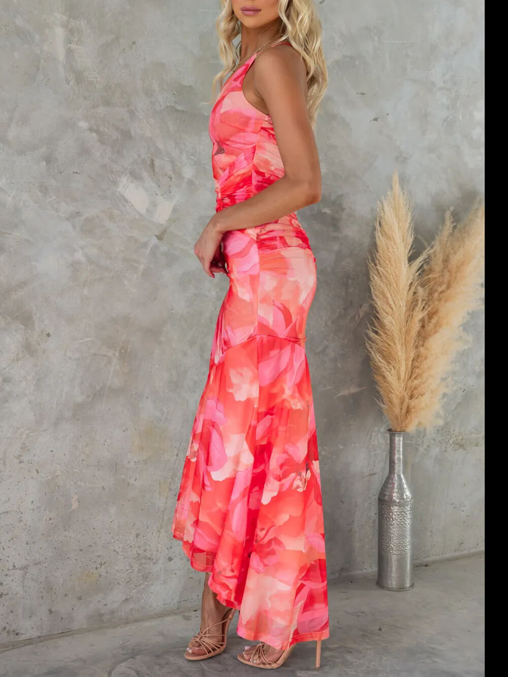 Beautiful Casual Off-Shoulder Floral Print Elastic Slim Irregular Maxi Dress