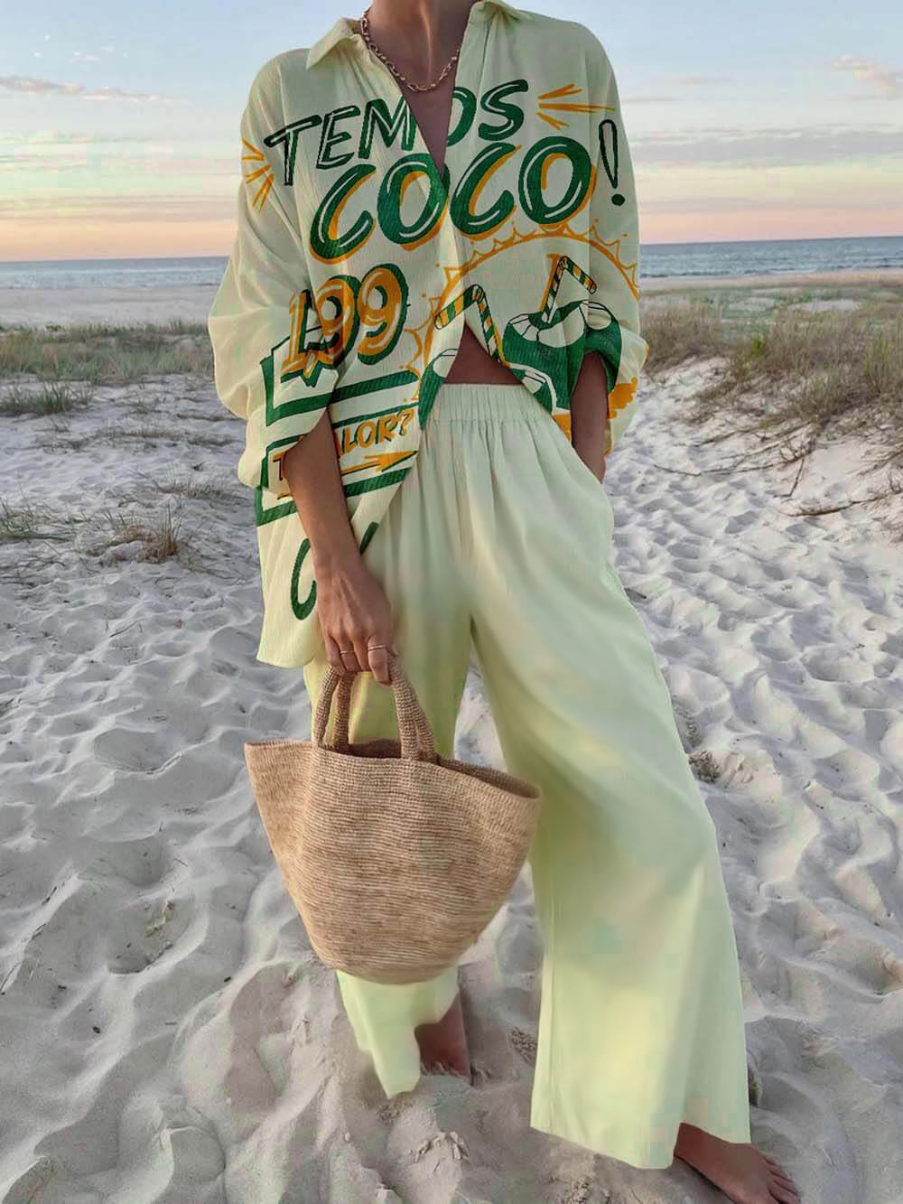 Fashionable Print Casual Vacation Style Set