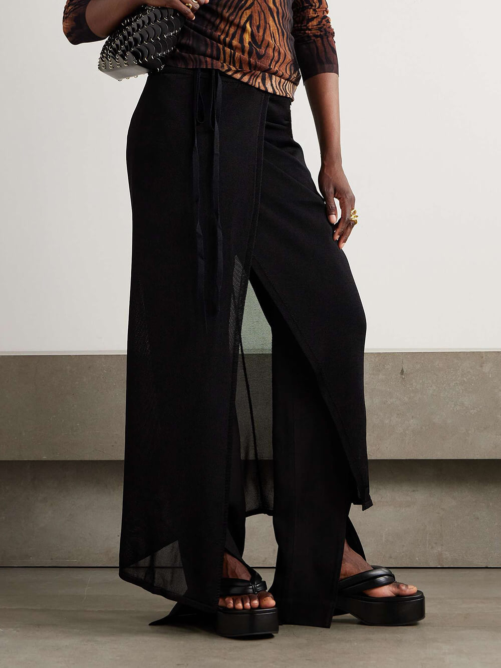 Unique Knit Wrap Midi Skirt