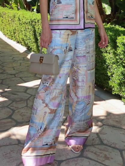 Unique Contrast Patchwork Print Loose Button-Down Oversized Shirt