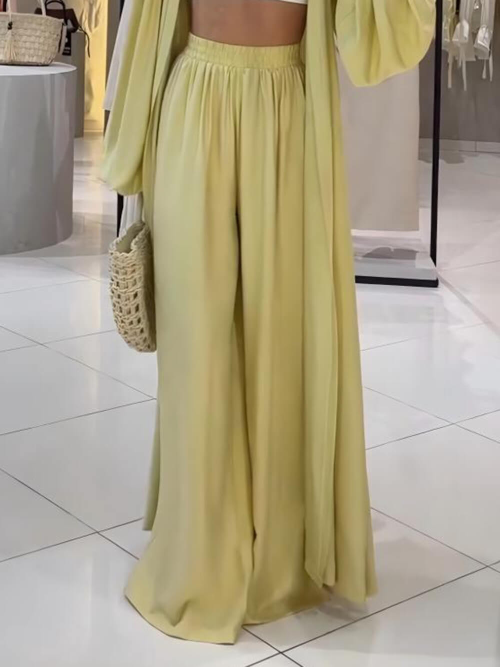 Unique Pleated Lantern Sleeve Cardigan-Style Long Top