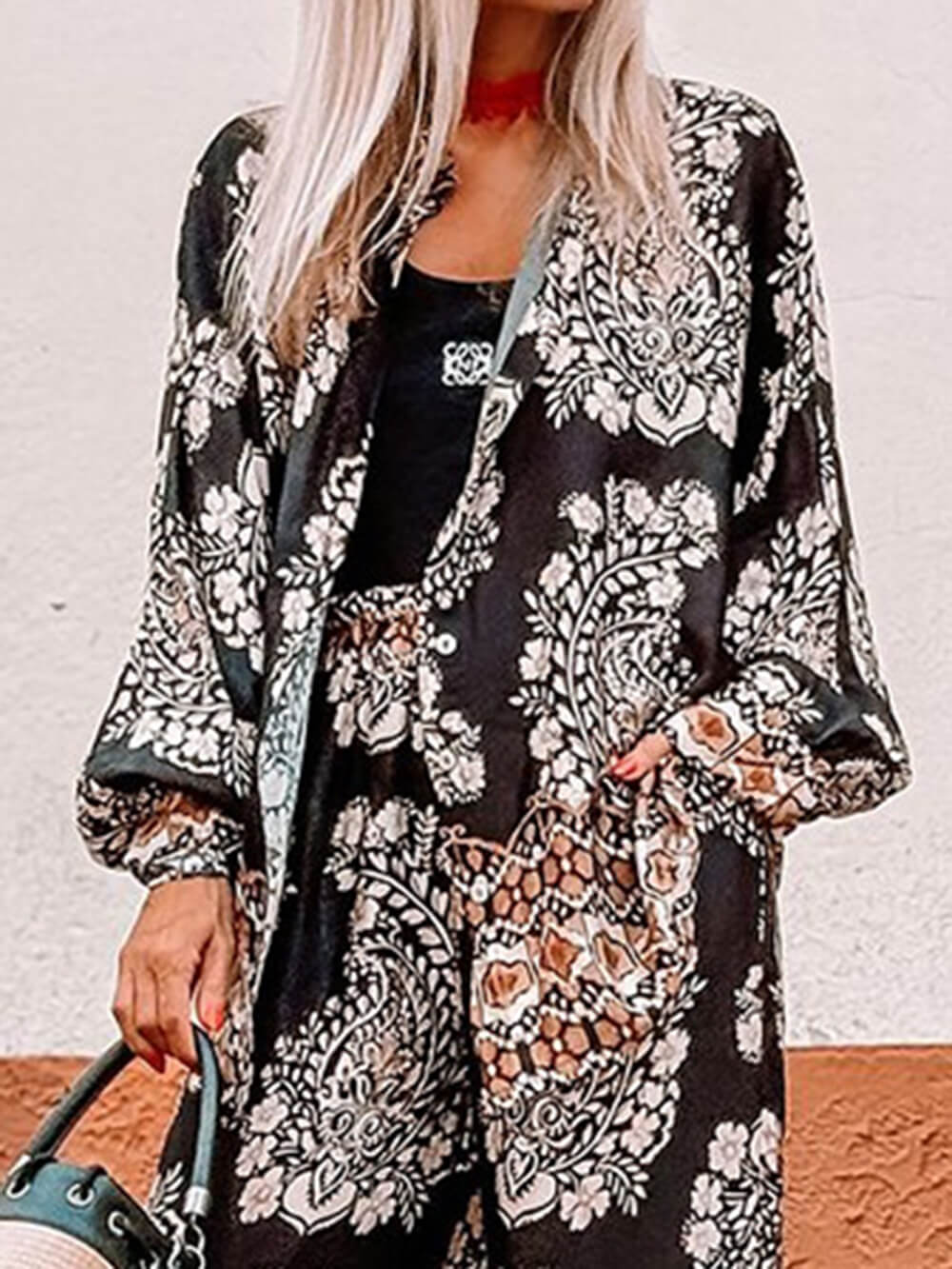 Casual Floral Print Loose Long Sleeve Oversized Shirt