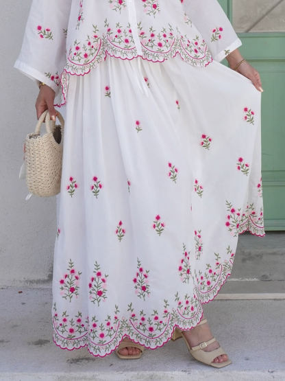 Delicate Floral Embroidered Ruffle Blouse