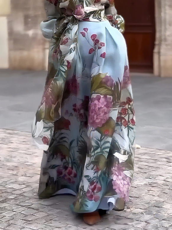 Elegant Watercolor Floral Lace-Up A-Line Skirt