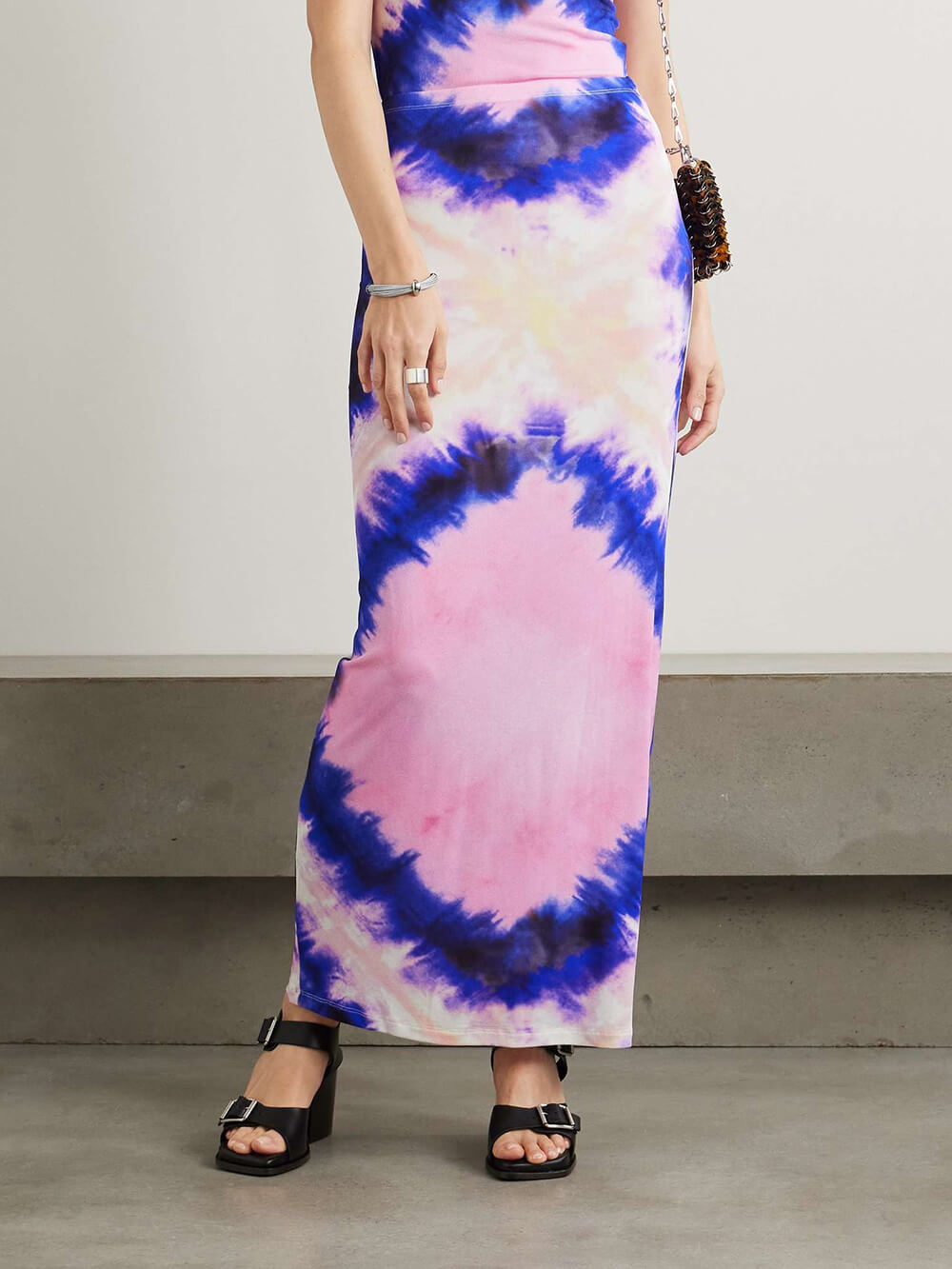 Unique Tie-Dye Stretch Crinkle Maxi Skirt