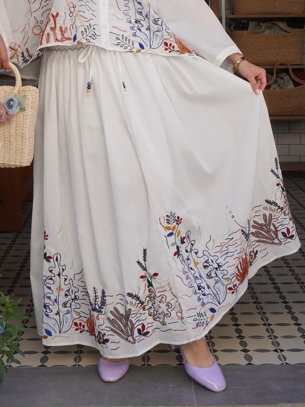 Elegant Embroidered Print Lined Button-Up Shirt