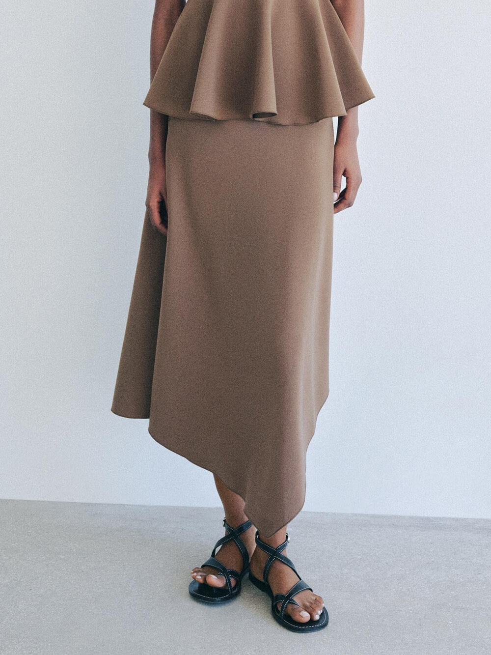 Classic Asymmetric Crepe Midi Skirt