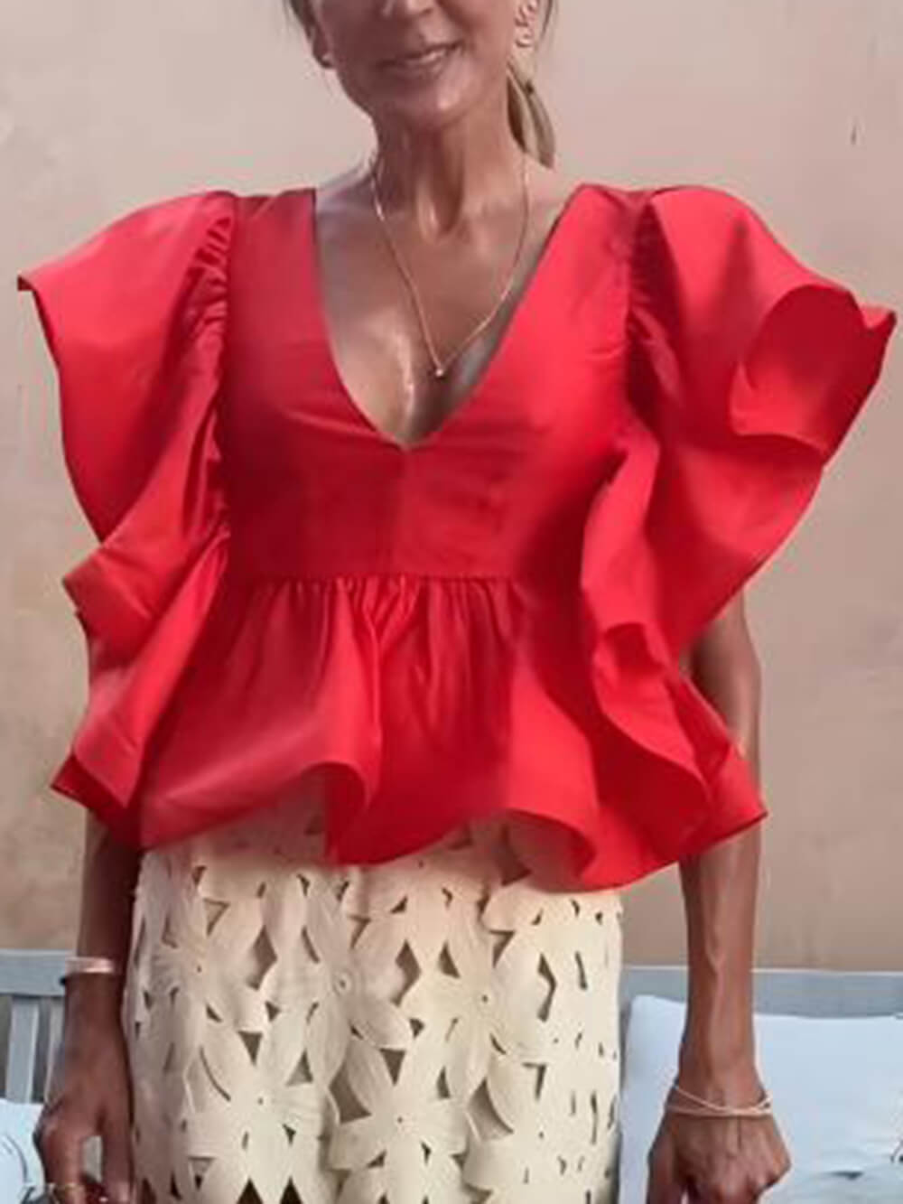 Retro Lace Floral Split Midi Skirt