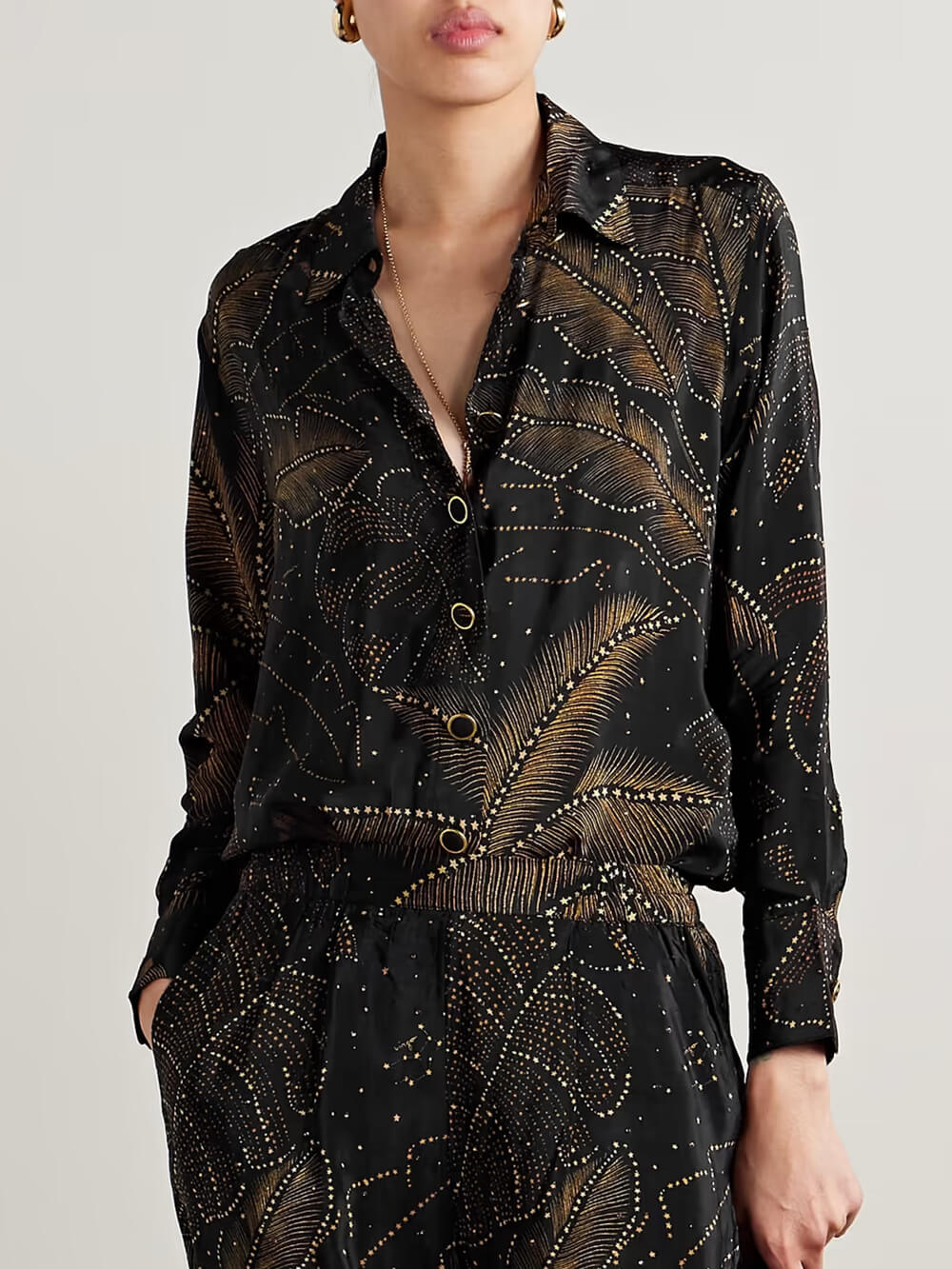 Unique Palm Leaf Print Relaxed Straight-Leg Pants