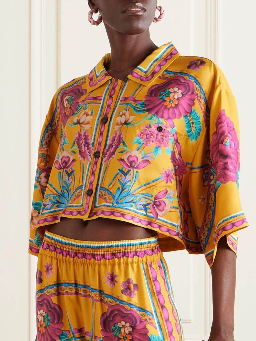 Sunset Cropped Unique Floral-Print Shirt