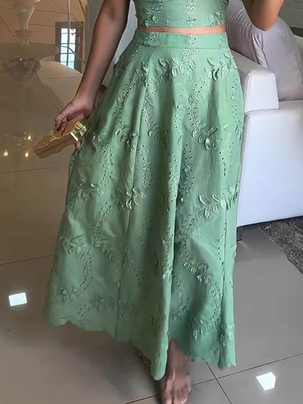 Casual Holiday Lace Patchwork High Waist A-Line Maxi Skirt