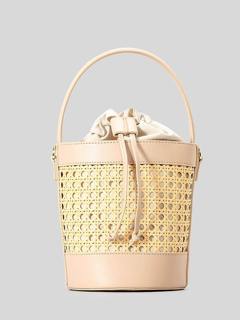 Beach Holiday Hollow Hand-Woven Rattan Drawstring Bucket Bag